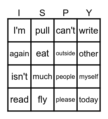 I SPY SIGHT WORDS Bingo Card