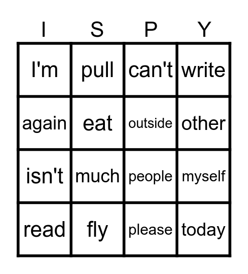I SPY SIGHT WORDS Bingo Card