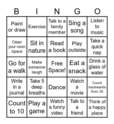 COPING SKILLS BINGO Card