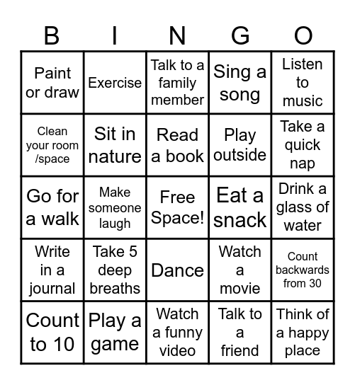 COPING SKILLS BINGO Card