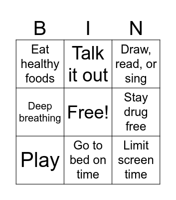 Healthy Choices Bingo Card