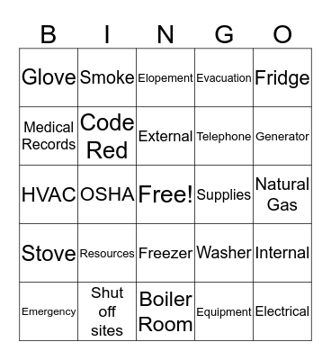 Safety Bingo Card