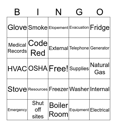 Safety Bingo Card
