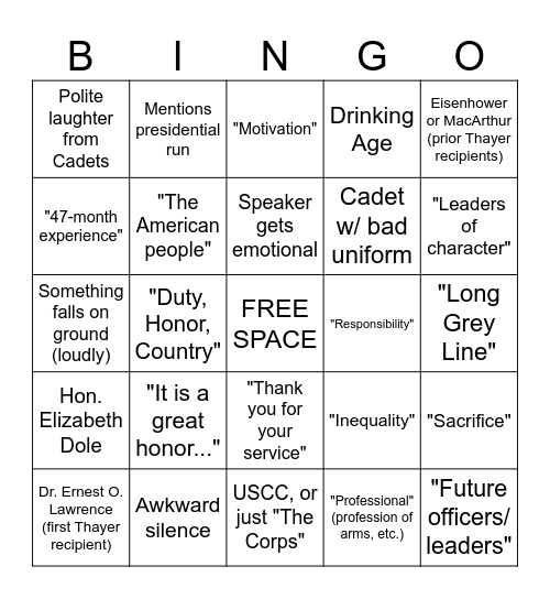 Thayer Dinner Bing -- 21 Sep 2023 Bingo Card