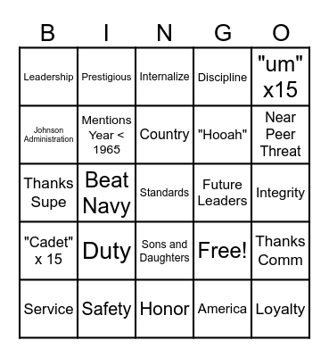 Thayer Award Bingo Card