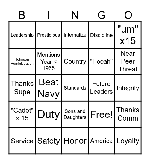 Thayer Award Bingo Card