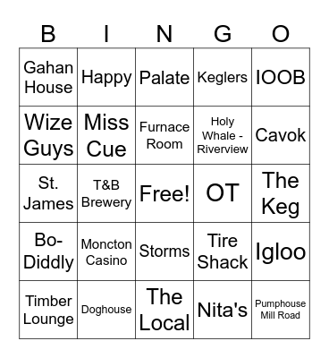 Dianne MF Churchill's Bar Hop Bingo Card Bingo Card