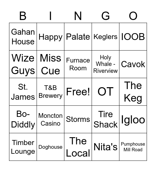 Dianne MF Churchill's Bar Hop Bingo Card Bingo Card