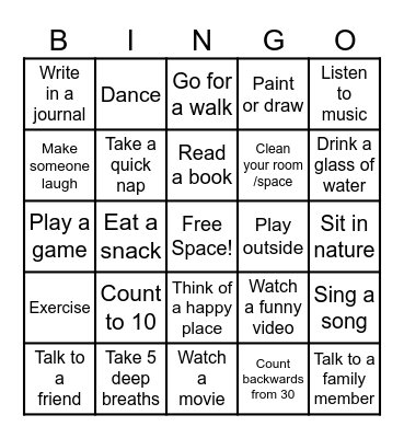 COPING SKILLS BINGO Card