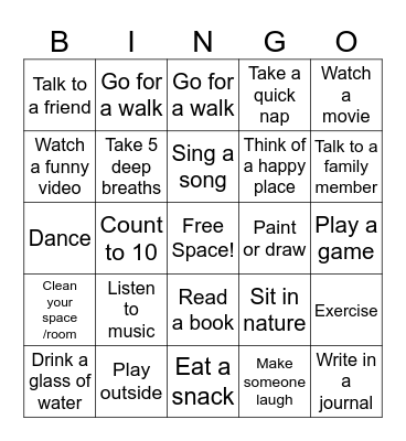 Coping Skills Bingo Card