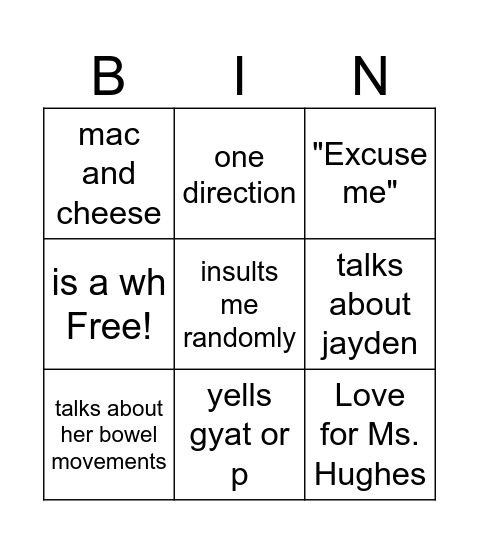 Sophie Bingo Card