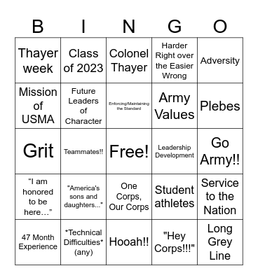 THAYER BINGO Card
