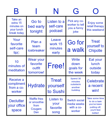 Wellness at work! Bingo Card