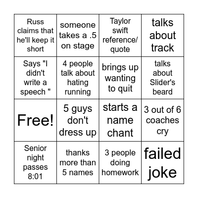 Senior Night BINGO Card