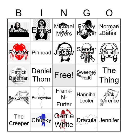 Horror Movie Villians Bingo Card