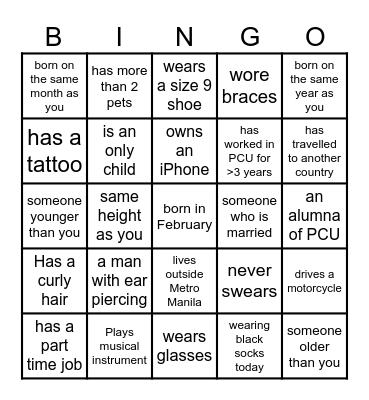 Senior High School Edtion Bingo Card