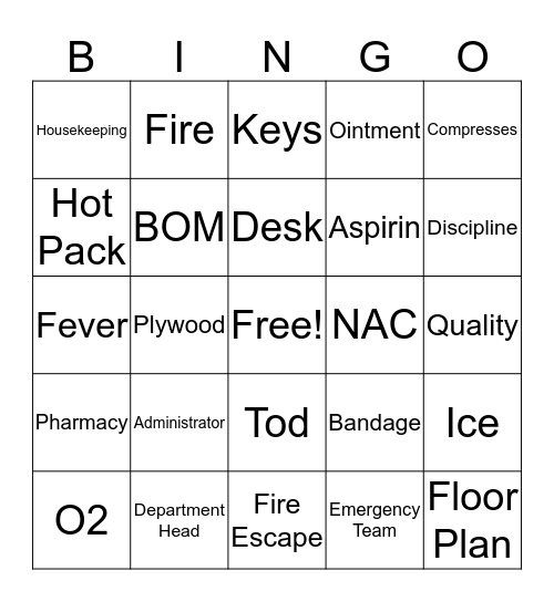 Safety Bingo Card