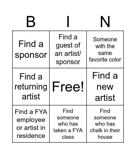 Meet & Greet Bingo Card