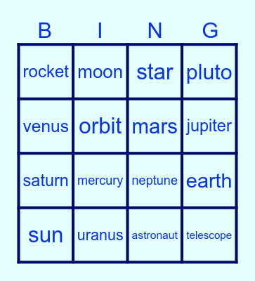 solar system Bingo Card