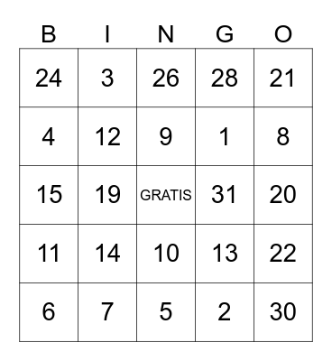 Los Numeros Bingo Card