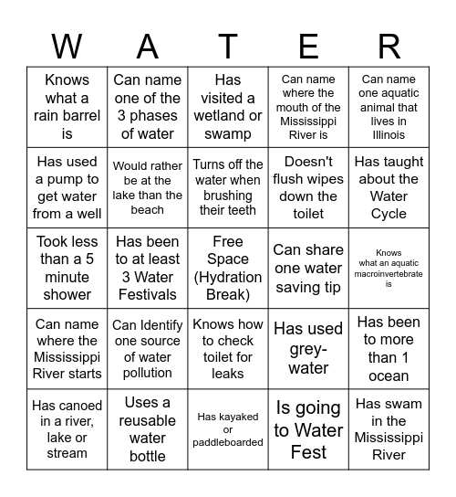 Water Festival Bingo Card