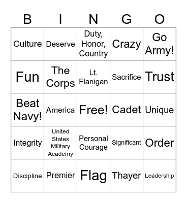 Thayer Award Bingo Card
