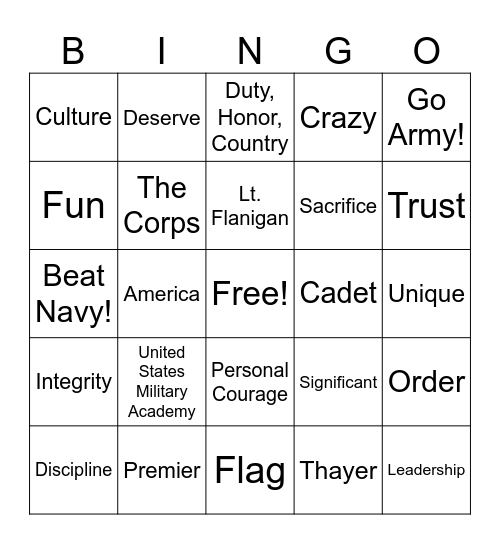 Thayer Award Bingo Card