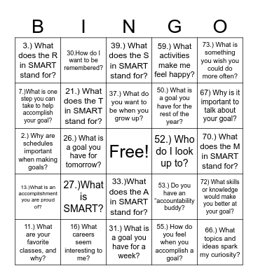 S.M.A.R.T Goal Bingo Card