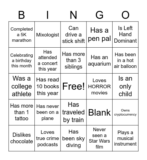 Untitled Bingo Card