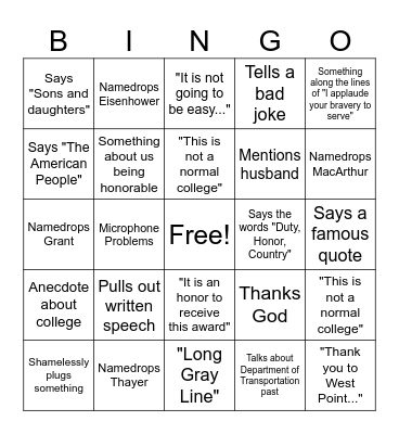 Speech Bingo Card