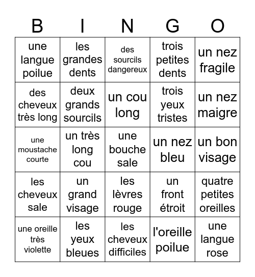 le corps Bingo Card