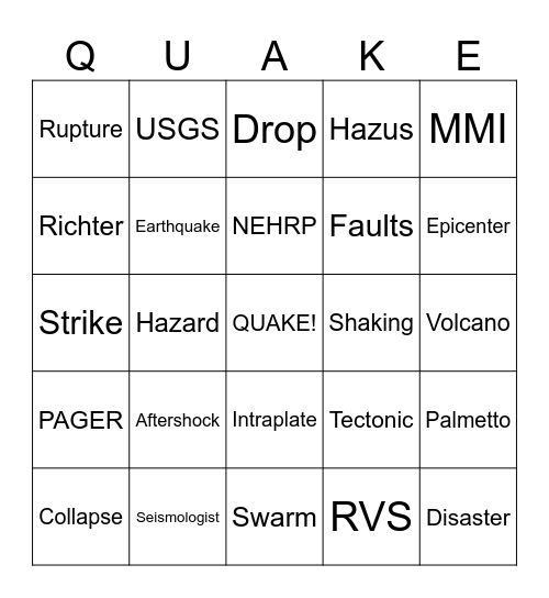 QUAKE! Bingo Card