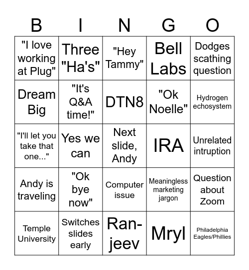 Andy Bingo Card