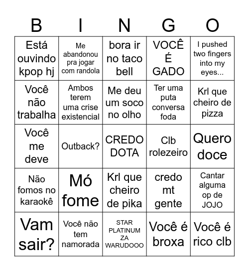 Bingo da JuJuba Bingo Card