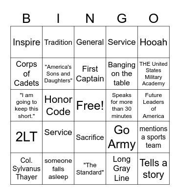 Thayer Dinner Bingo Card