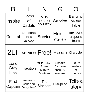 Thayer Dinner Bingo Card