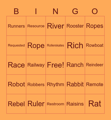 Initial Position R Bingo Card