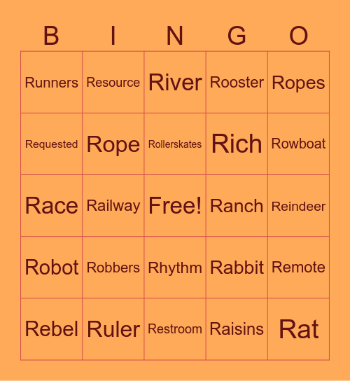 Initial Position R Bingo Card