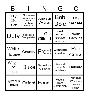 THAYER DINNER 2027 Bingo Card