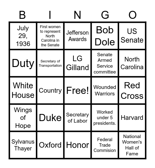 THAYER DINNER 2027 Bingo Card