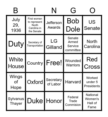 THAYER DINNER 2027 Bingo Card