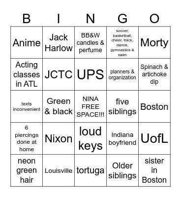 Nina BINGO! Bingo Card