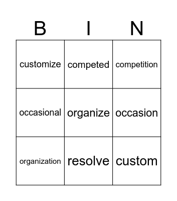 Academic Vocabulary Bingo Card