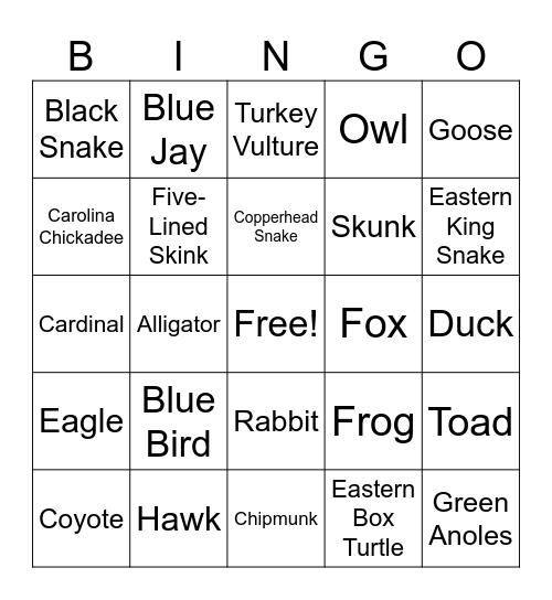 IBM RTP Wildlife Bingo Card