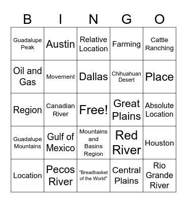 Geography Bingo Card