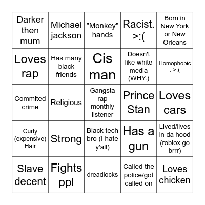 Do u fit black stereotypes p Bingo Card