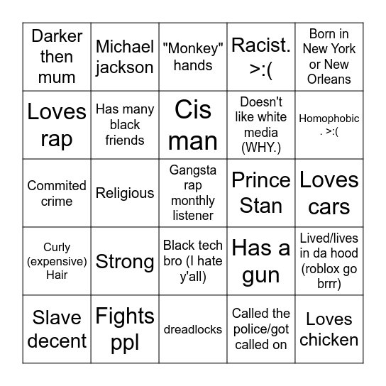 Do u fit black stereotypes p Bingo Card