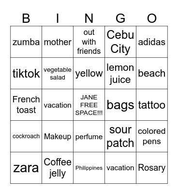 Nina BINGO! Bingo Card