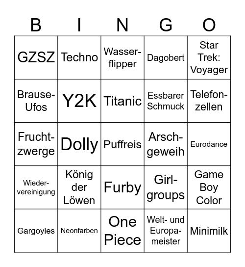 90s Bingo Card
