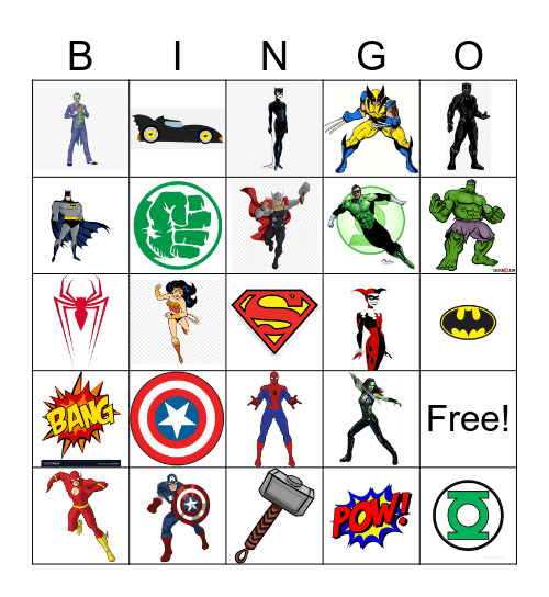 Superhero Bingo Card